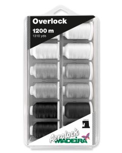 MADEIRA THREAD BOX - Blisterbox Aerolock 125 - Black and White 12 x 1200 m Miniking, 3 colors