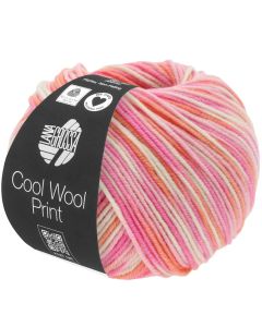 Cool Wool Print Superfine - Classic Merino Yarn - Pink/Coral/Ecru Col. 726 - 50g Skein by Lana Grossa