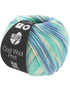 Cool Wool Print Superfine - Classic Merino Yarn - Blue/Turquoise/Ecru Col. 728 - 50g Skein by Lana Grossa