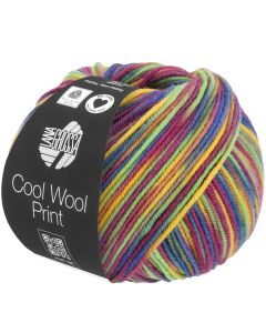 Cool Wool Print Superfine - Classic Merino Yarn - Green/Yellow/Fuchsia/Blue Col. 826 - 50g Skein by Lana Grossa